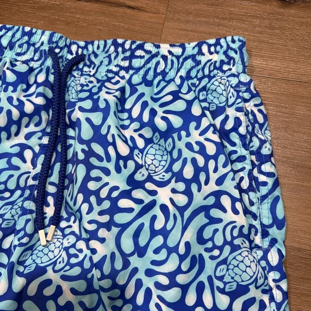 Vilebrequin Men's Size XL Swim Trunks Shorts Turtle Splash $325 Blue Bleu De Mer